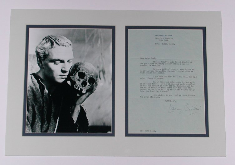 Sir Laurence Olivier Signed Hamlet Matted Display